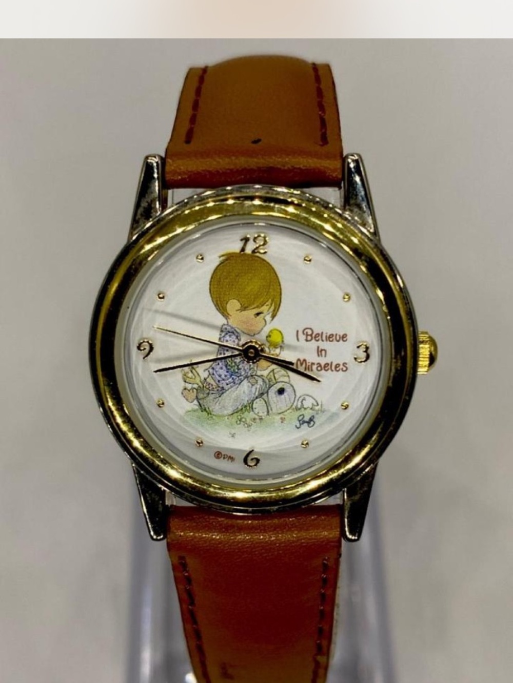 *** Precious Moments *** Gold and Brown 'I Believe in Miracles' Watch ^^^